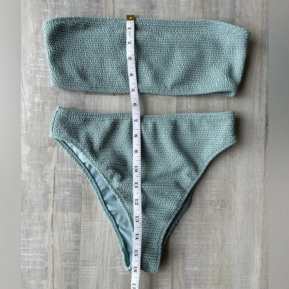 LA HEARTS Light Blue Textured Bikini Set Bandeau Top & High Cut Bottoms Size XS - Picture 4 of 5